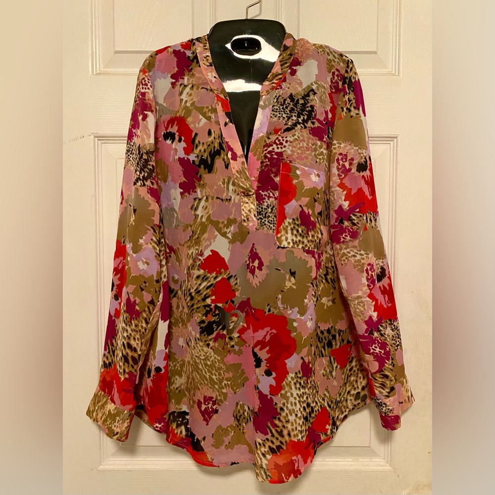 CACHE Floral Print Long Sleeve Blouse, Shirt, Top Sz Medium